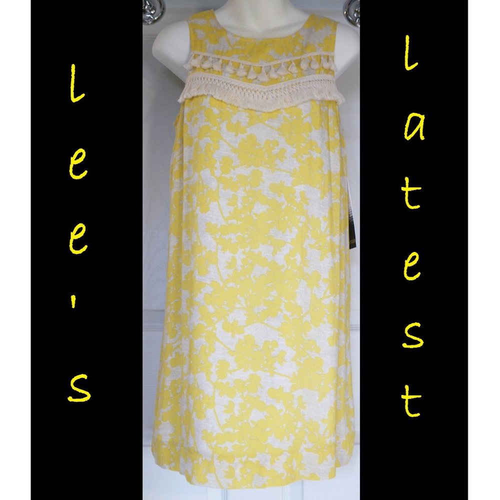 Kensie Yellow Print Shift Dress Sleeveless NEW S